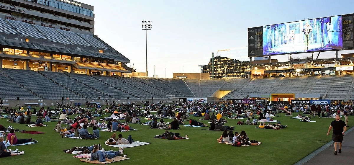 Movie-goers enjoy a screening at Sun Devil Stadium in 2019