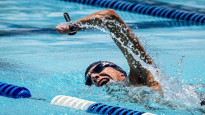 Chris Hammer, project coordinator with ASU’s Academic Enterprise Enrollment, prepares for the 2024 Paralympic Games in Paris on June 23, at the Arrowhead Pool in Chandler, Arizona.
