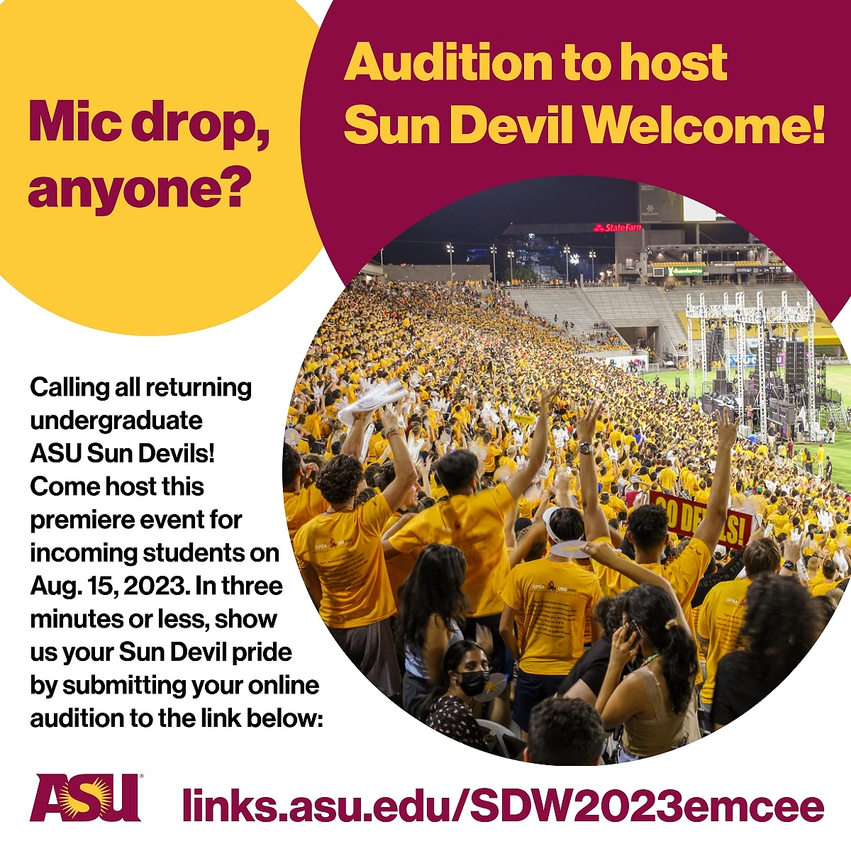 Flyer promoting Sun Devil Welcome Emcee auditions