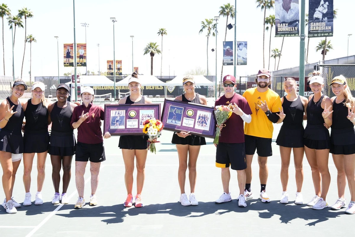 ASU Women's Tennis Team honoring seniors Sedona Gallagher and Domenika Turkovic