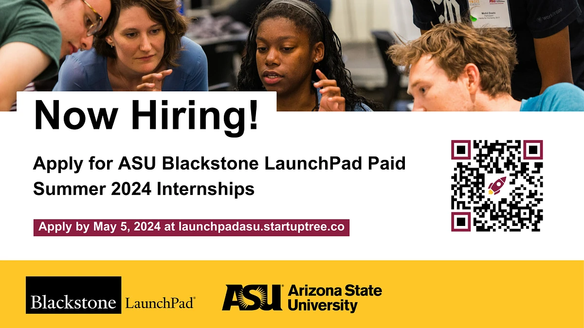 Flier with details of Blackstone LaunchPad internships with QR code