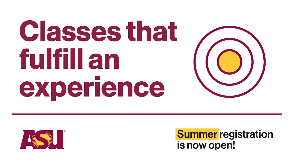 White background with text that says classes that fulfill an experience, summer registration is now open.