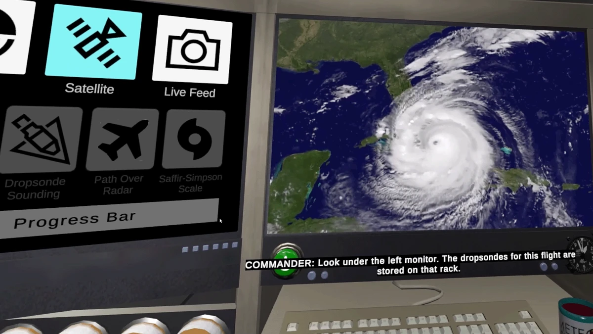 The "Hurricane Heroes" virtual-reality lab experience uses real-life hurricane data.