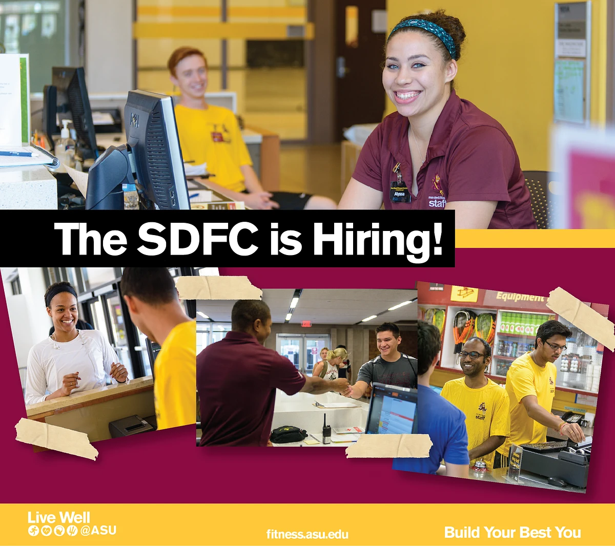 There is a main image of the SDFC-Tempe front desk, with the caption "The SDFC is Hiring!"